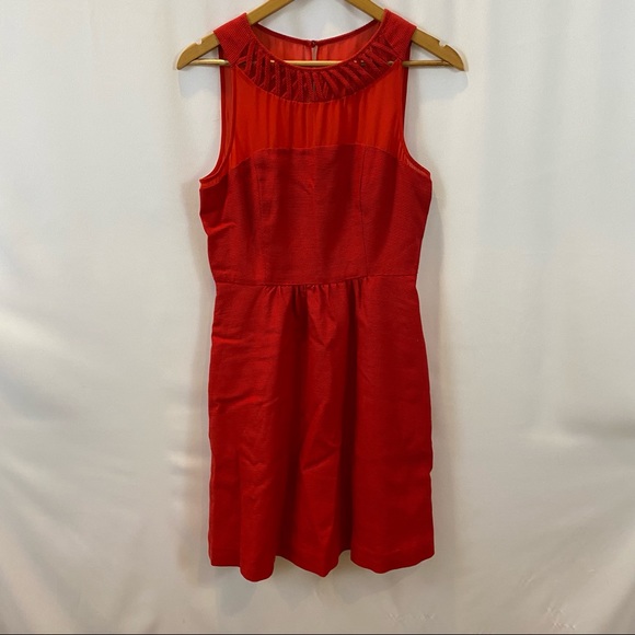 Anthro Maeve Lattice Neck Fit And Flare Skater Dress in Bright Red size 2 - Picture 4 of 15